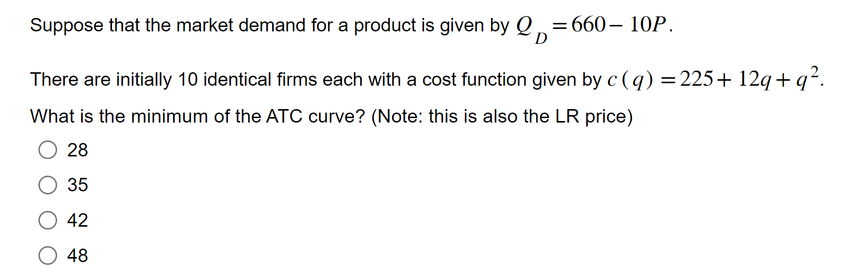 Solved Suppose that the market demand for a product is given | Chegg.com