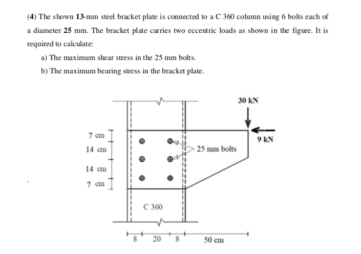 Solved (4) The shown 13-mm steel bracket plate is connected | Chegg.com