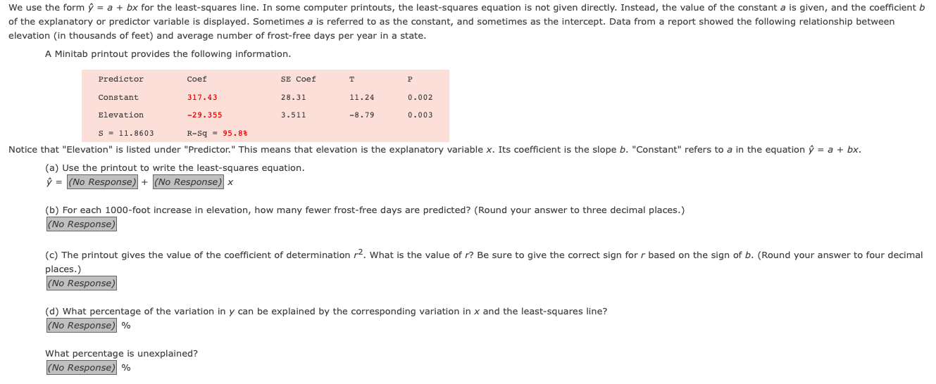 Solved We Use The Form û = A + Bx For The Least-squares | Chegg.com