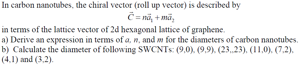 Solved In carbon nanotubes, the chiral vector (roll up | Chegg.com