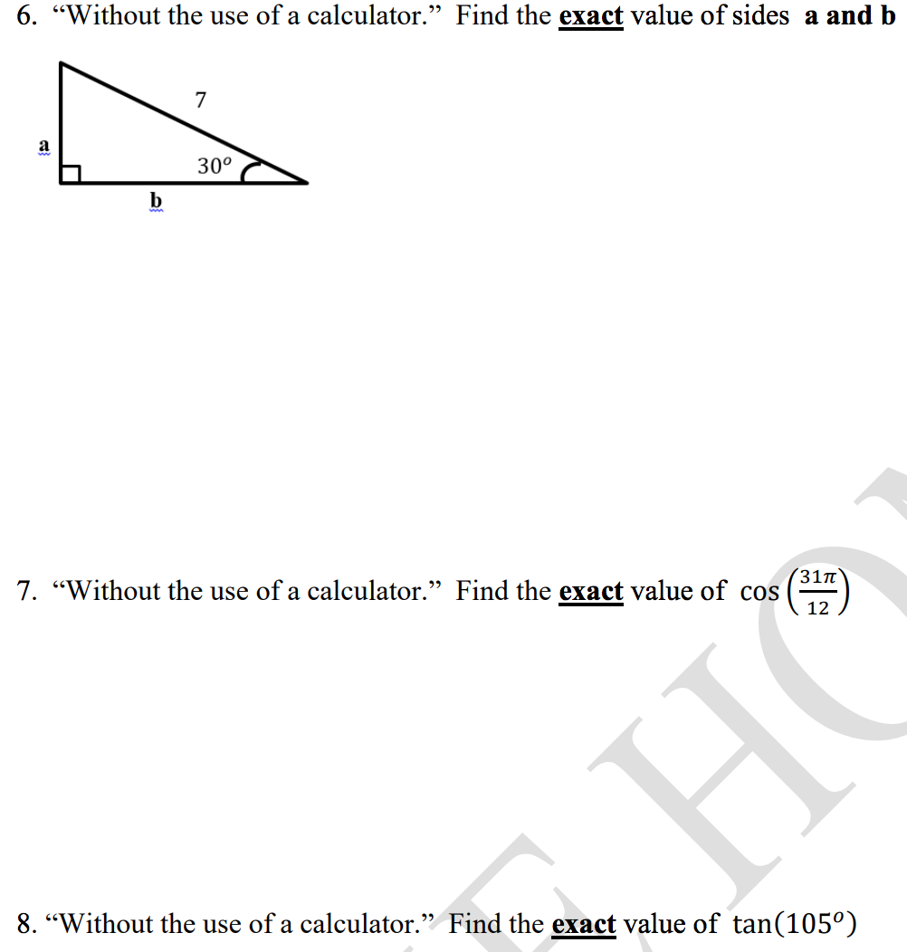 Solved 6 Without The Use Of A Calculator Find The Exact Chegg Solved 6 Without The Use Of A Calculator Find The Exact Chegg