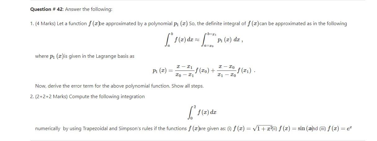 Solved Question # 42: Answer the following: 1. (4 Marks) Let | Chegg.com