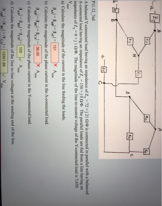 Solved P11.12 7ed A balanced Y-connected load having an | Chegg.com