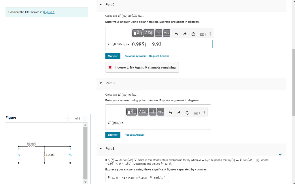 Solved Consider the filter shown in (Figure 1). Figure 50 mH | Chegg.com