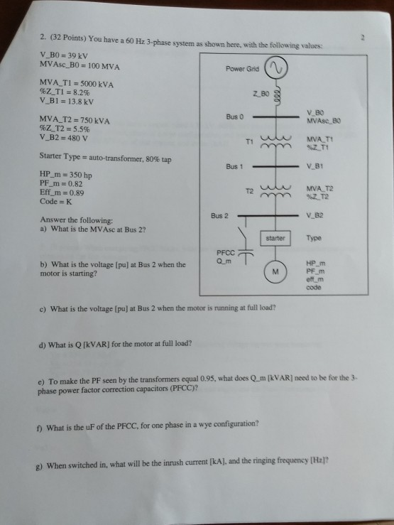 Solved 2. (32 Points) You have a 60 Hz 3-phase system as | Chegg.com