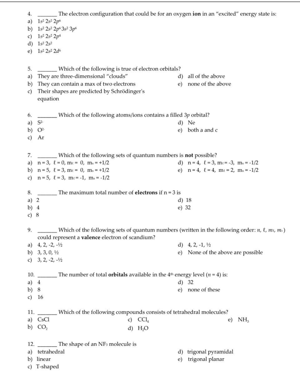Solved 4. The electron configuration that could be for an | Chegg.com