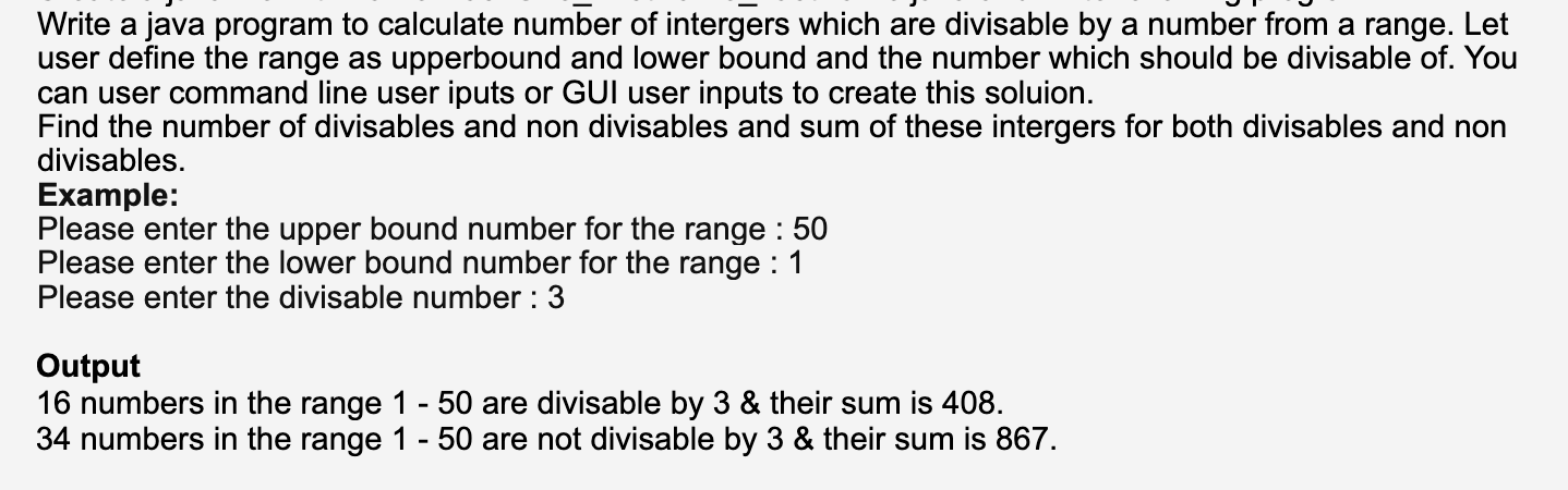 Solved Write a java program to calculate number of intergers | Chegg.com