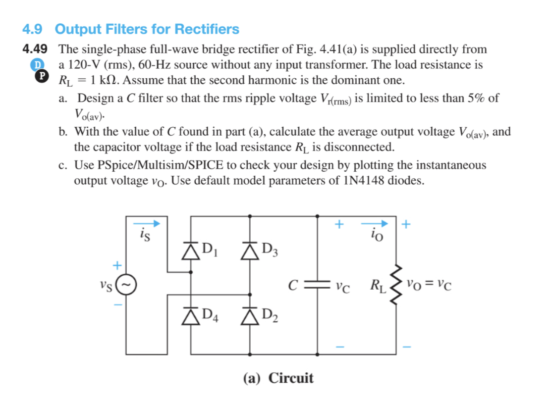Solved 9 Output Filters for Rectifiers 49 The singlephase
