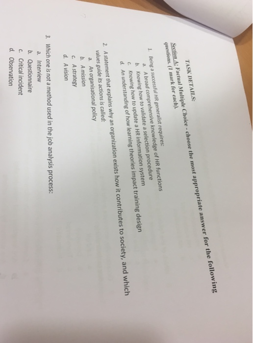 Solved Section A: Factual Multiple Choice- choose the most | Chegg.com