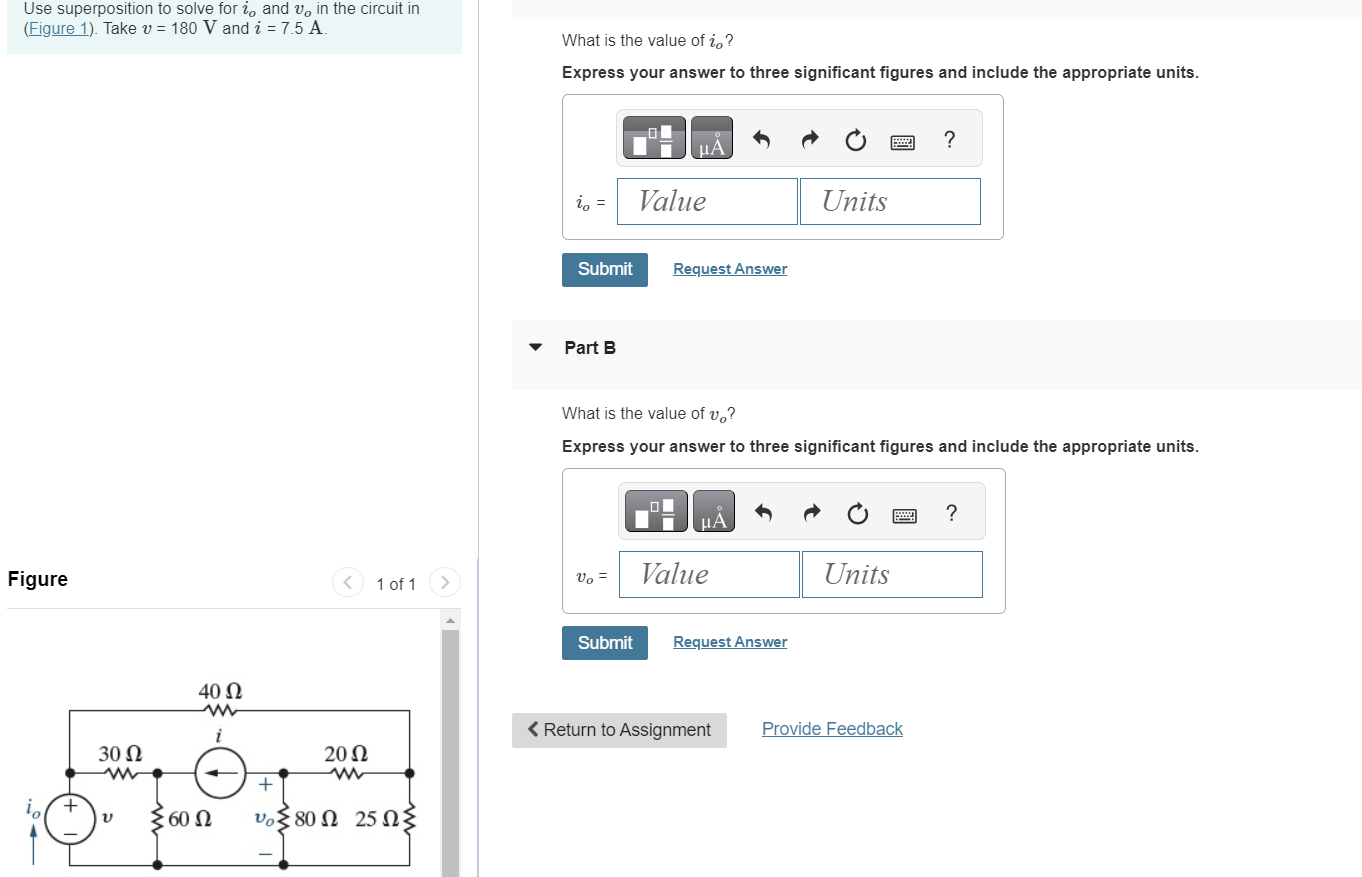 Solved Use superposition to solve for io and vo in the | Chegg.com