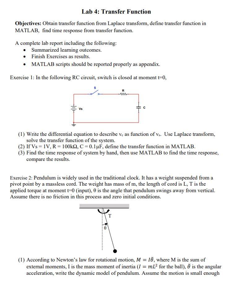 Lab 4: Transfer Function Objectives: Obtain transfer | Chegg.com