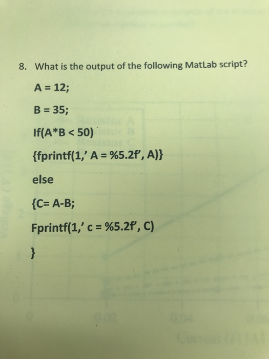 Solved What is the output of the following Matlab script? A | Chegg.com