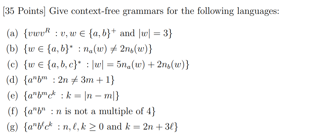 35 Points Give Context Free Grammars For The Fol Chegg Com