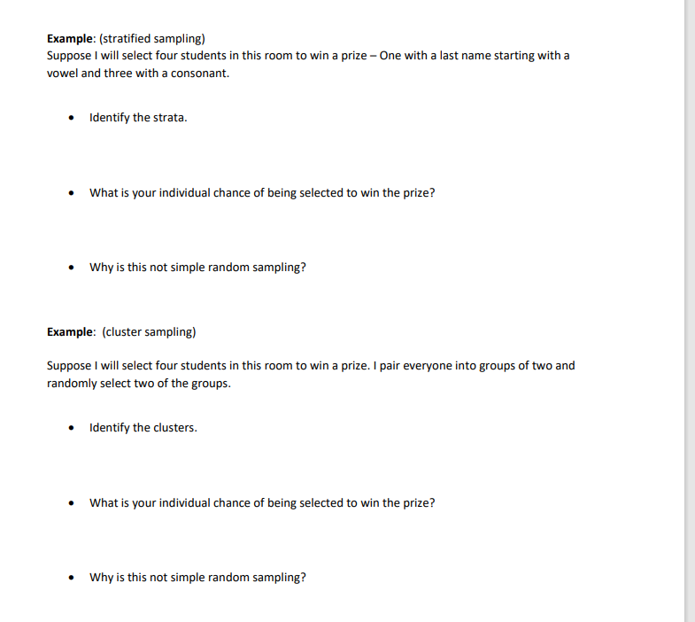 Solved Example: (stratified sampling) Suppose I will select | Chegg.com