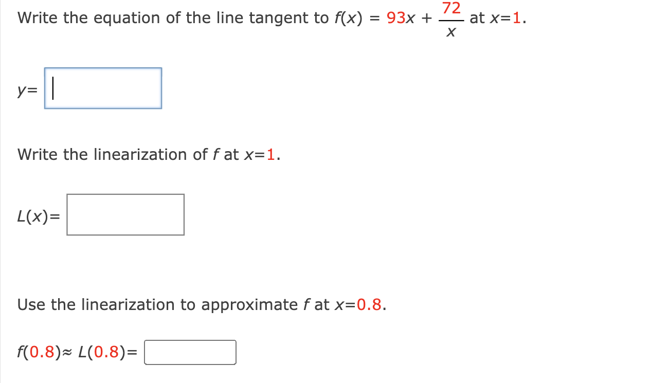 Solved Write the equation of the line tangent to f(x) = 72 | Chegg.com
