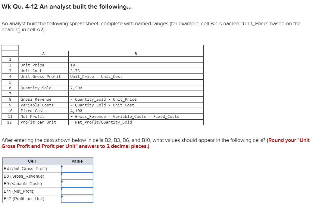 Solved Wk Qu. 4-12 An analyst built the following... An | Chegg.com