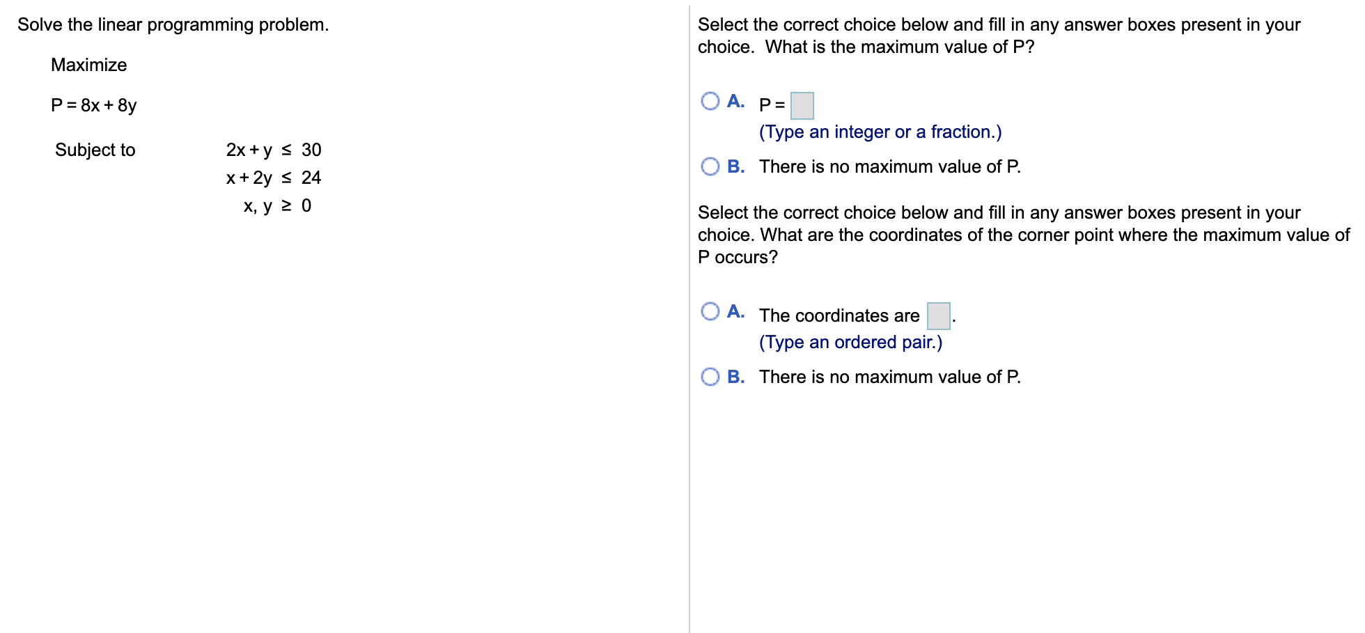 Solved Solve the linear programming problem. Select the | Chegg.com