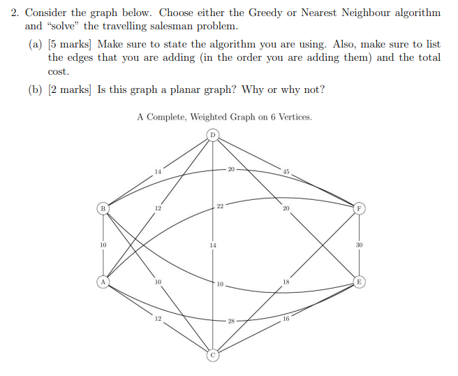 Solved 2. Consider the graph below. Choose either the Greedy | Chegg.com