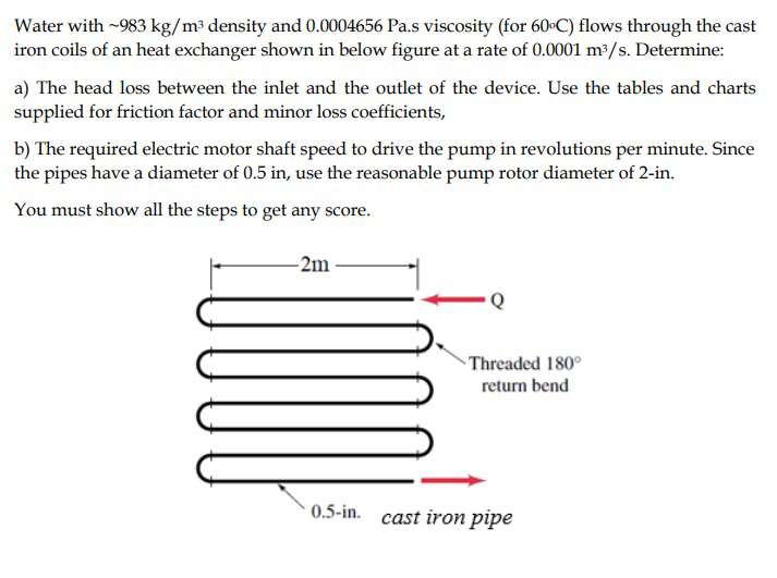 Solved Water with ∼983 kg/m3 density and 0.0004656 Pa.s | Chegg.com