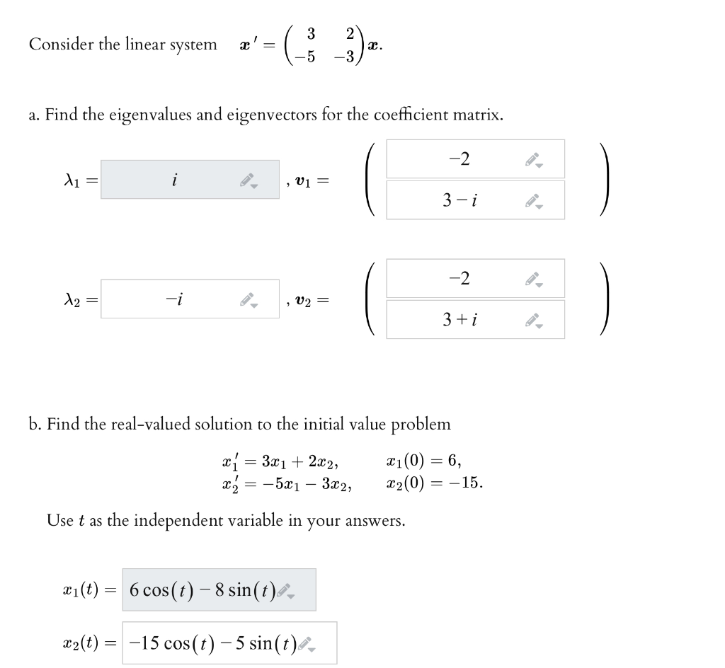 Solved 3 2 Consider the linear system 1. 5 -3 a. Find the | Chegg.com