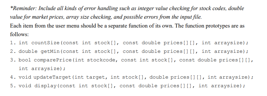 Solved Question 1: Write a C++ program that accepts stock | Chegg.com
