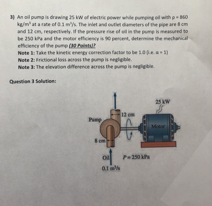 Solved 3) An oil pump is drawing 25 kW of electric power