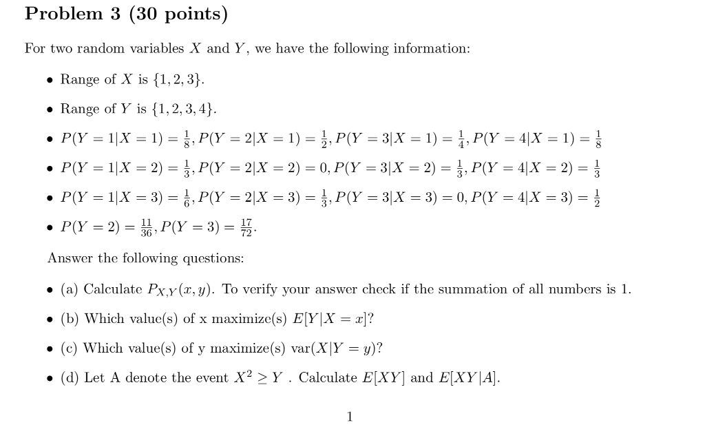 Solved Problem 3 (30 points) For two random variables X and | Chegg.com