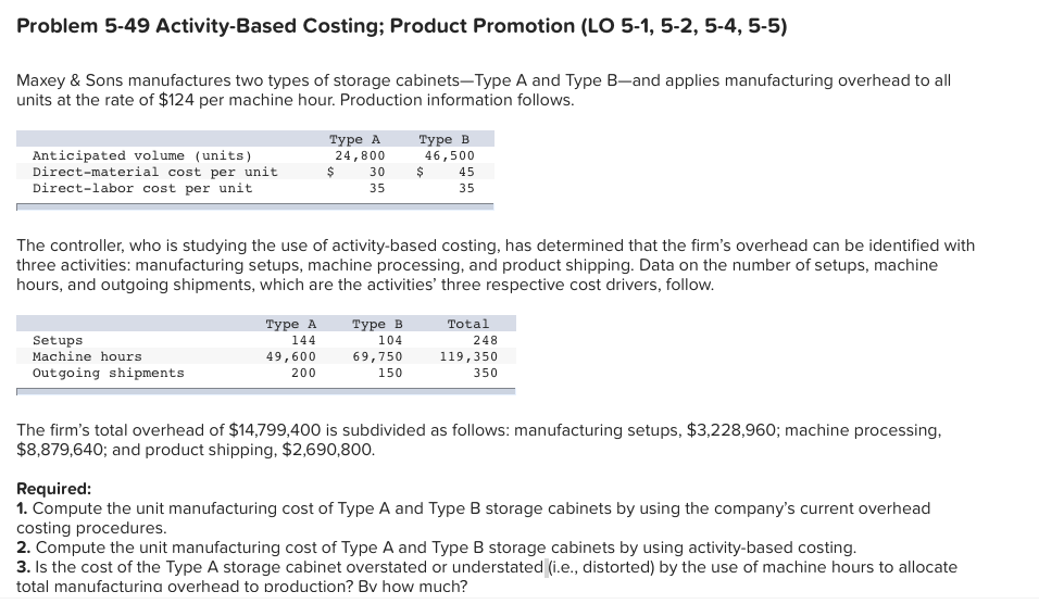 Solved Problem 5-49 Activity-Based Costing; Product | Chegg.com