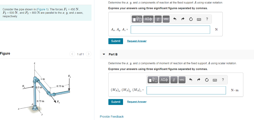 Solved Determine the z, y and z components of reaction at | Chegg.com