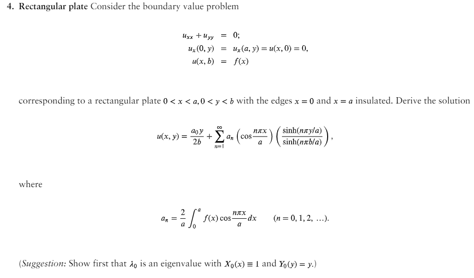 Solved 4. Rectangular plate Consider the boundary value | Chegg.com