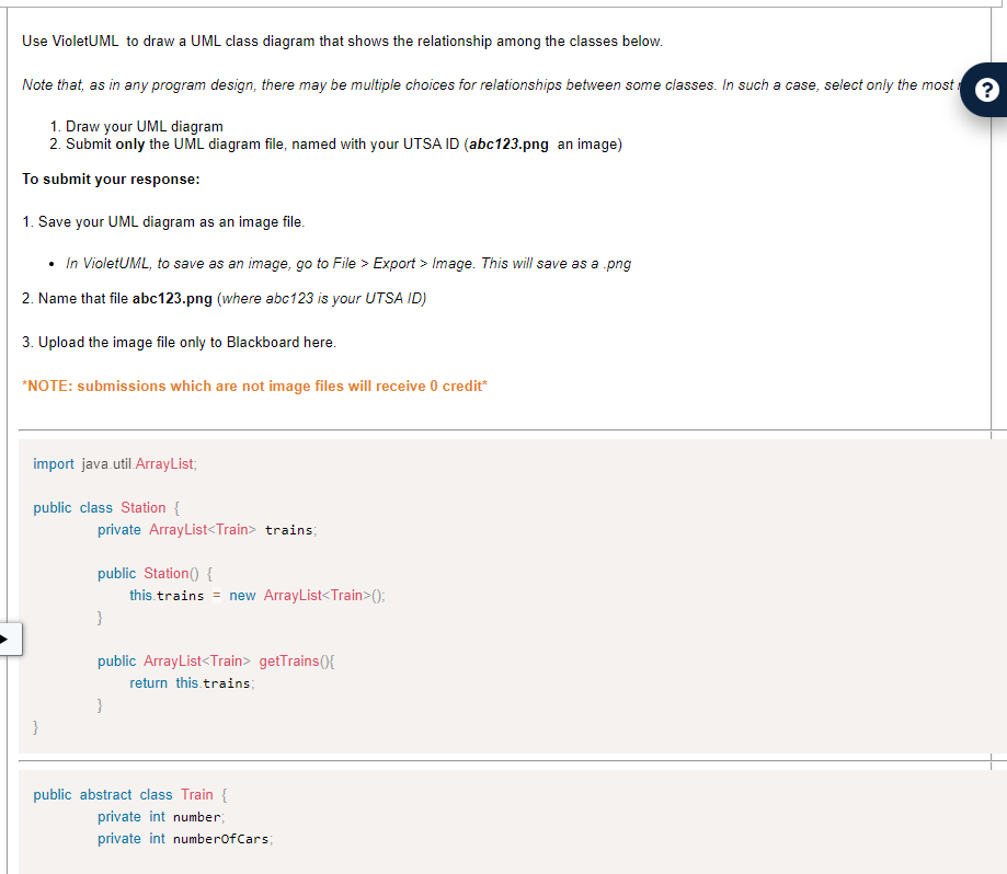 Use VioletUML to draw a UML class diagram that shows the relationship among the classes below.
Note that, as in any program d