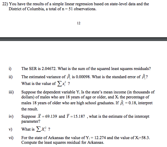 Solved 22) You have the results of a simple linear | Chegg.com