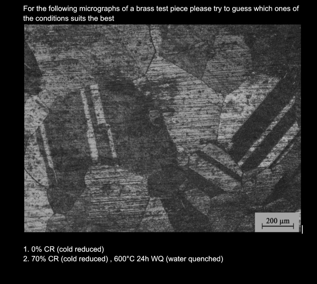 Solved For the following micrographs of a brass test piece