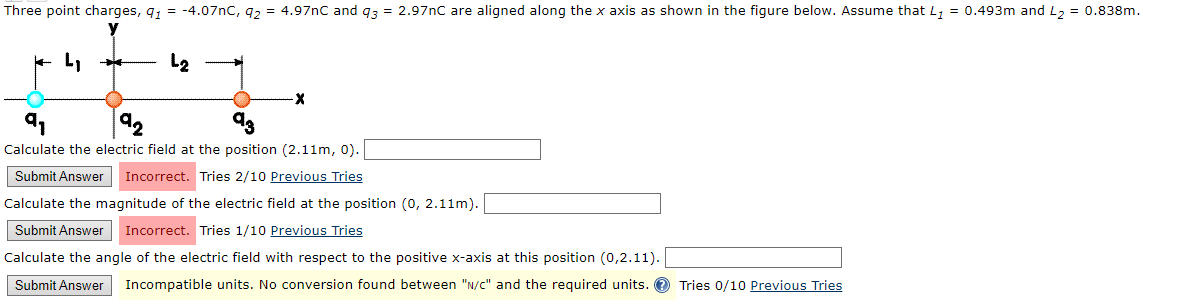 Solved Calculate the electric field at the position Tries | Chegg.com