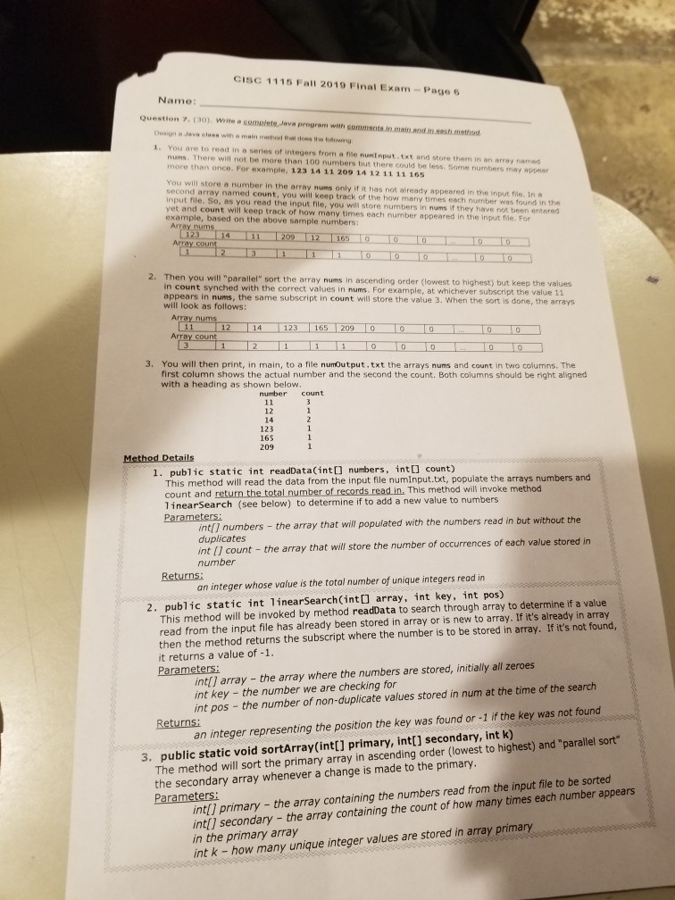 Ques Exam 2019 6 - Final Page ... Fall Name: CISC 1115