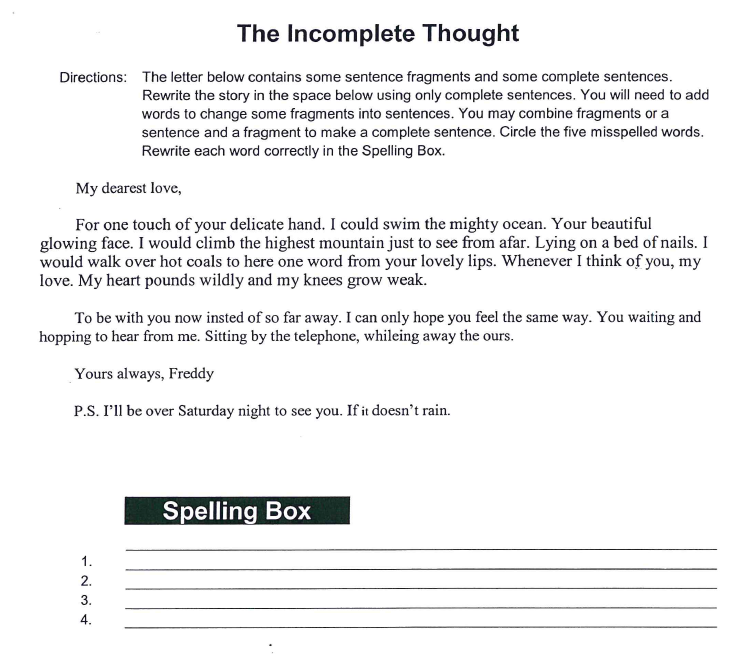 Solved The Incomplete Thought Directions The Letter Below Chegg