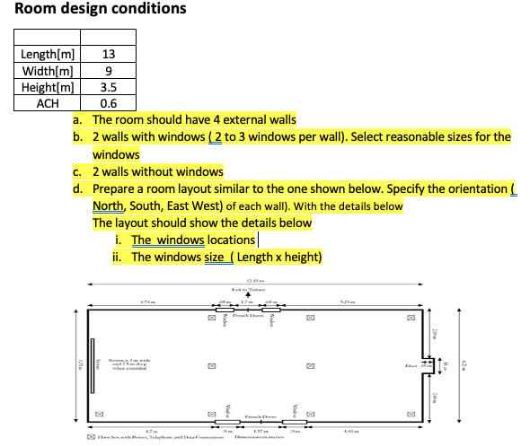 Solved Room design conditions Length[m] 13 Width[m] 9 | Chegg.com