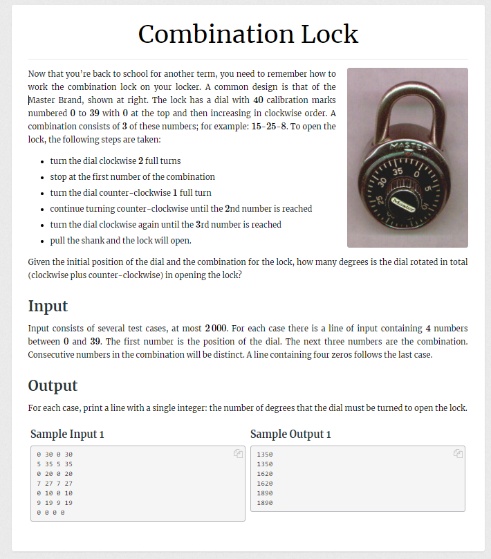 Solved Combination Lock Now that you're back to school for | Chegg.com