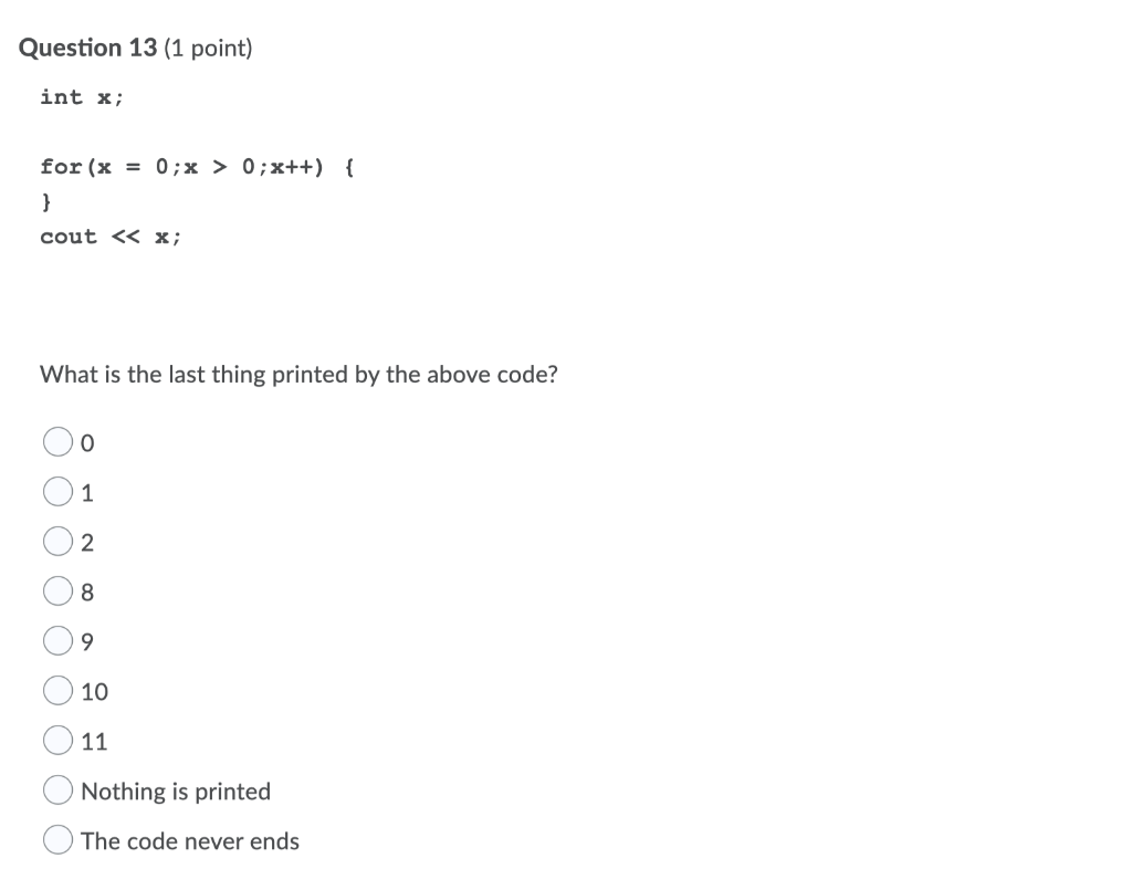 Solved Question 1 (1 point) Which of the following code | Chegg.com