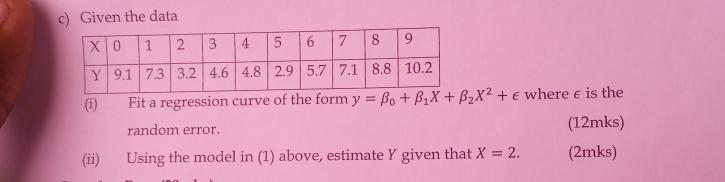Solved c) Given the data XO 1 2 3 4 5 6 7 8 9 Y 9.1 7.3 3.2 | Chegg.com
