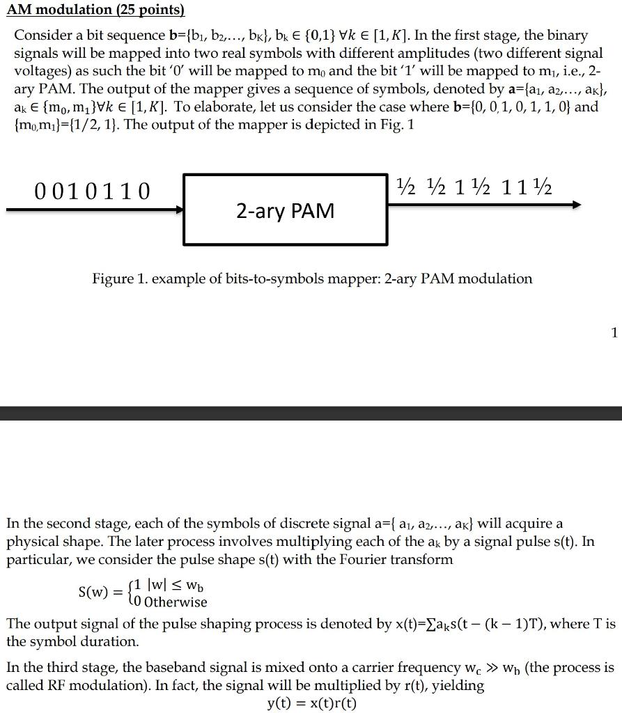 AM modulation ( 25 points) Consider a bit sequence | Chegg.com