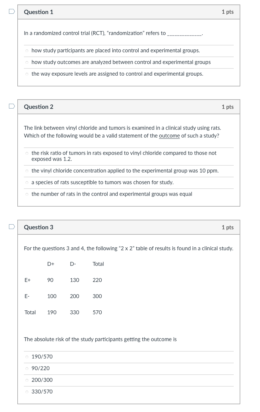 Solved Question 1 1 pts In a randomized control trial | Chegg.com