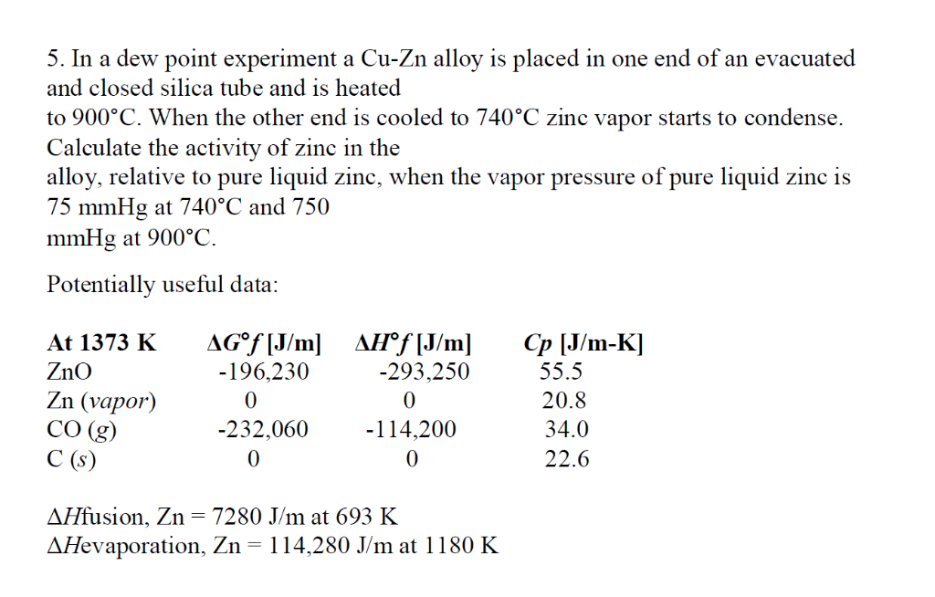 5. In a dew point experiment a Cu-Zn alloy is placed | Chegg.com