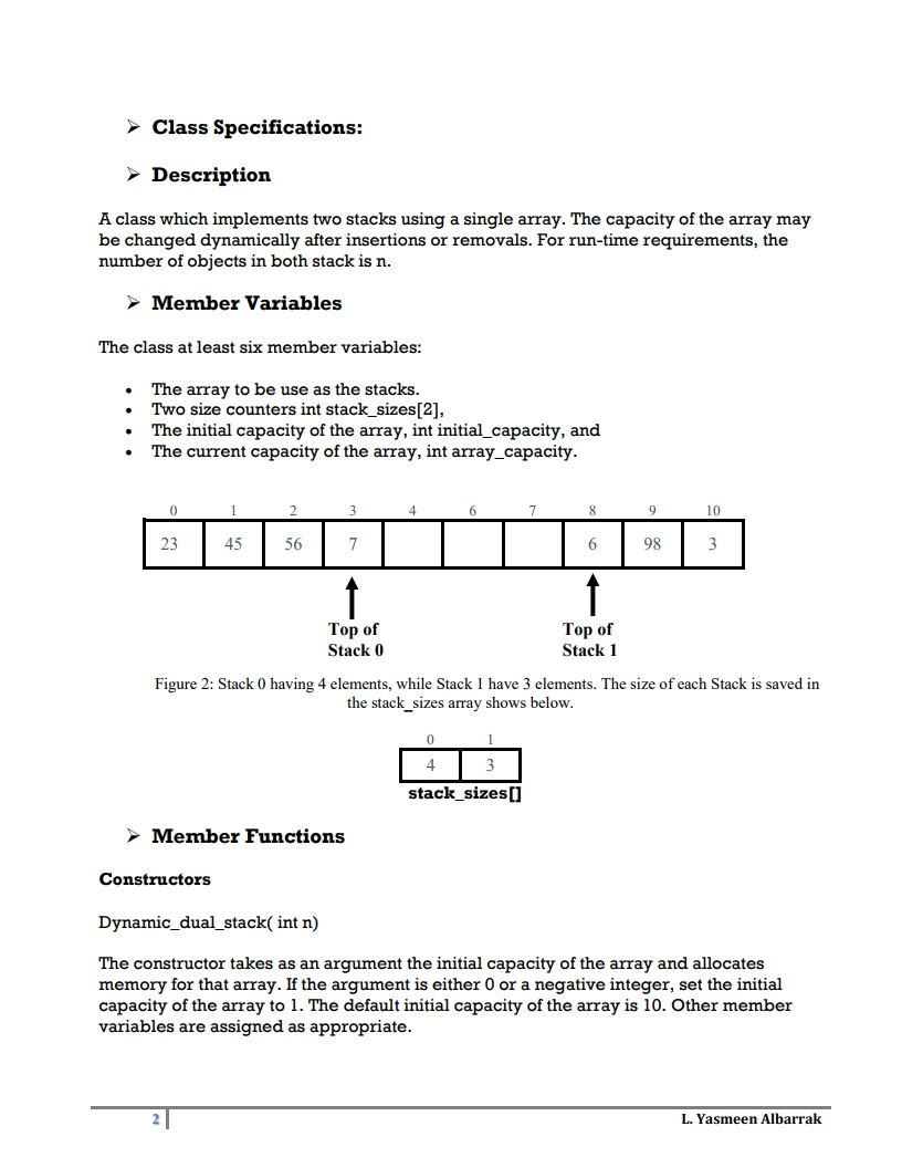 > Class Specifications: Description A class which | Chegg.com