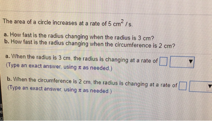 calculate the area of a circle with a 2.5 cm radius