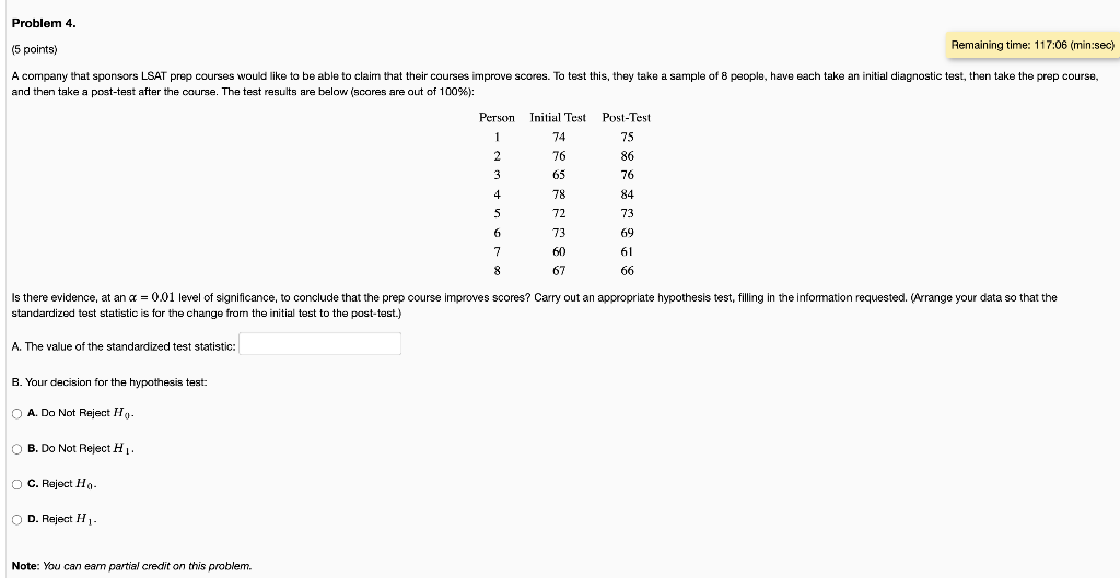 Solved Problem 4. (5 points) and then take a post-test after | Chegg.com