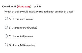 Solved Which of these would insert a value at the nth | Chegg.com