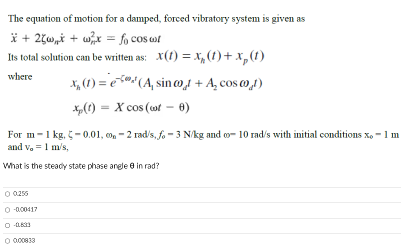 Solved The Equation Of Motion For A Damped Forced Vibrat Chegg Com