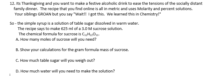 Solved So - the simple syrup is a solution of table sugar | Chegg.com