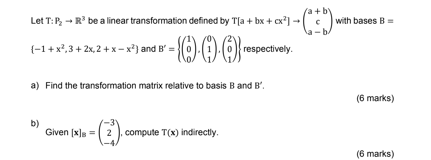 Solved (a + B Let T: P2 R3 Be A Linear Transformation | Chegg.com